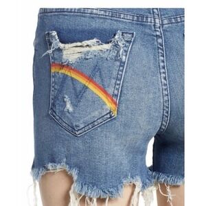 EUC MOTHER High Waist Rascal Slit Chew Short Denim Rainbow Learning to Hula 29